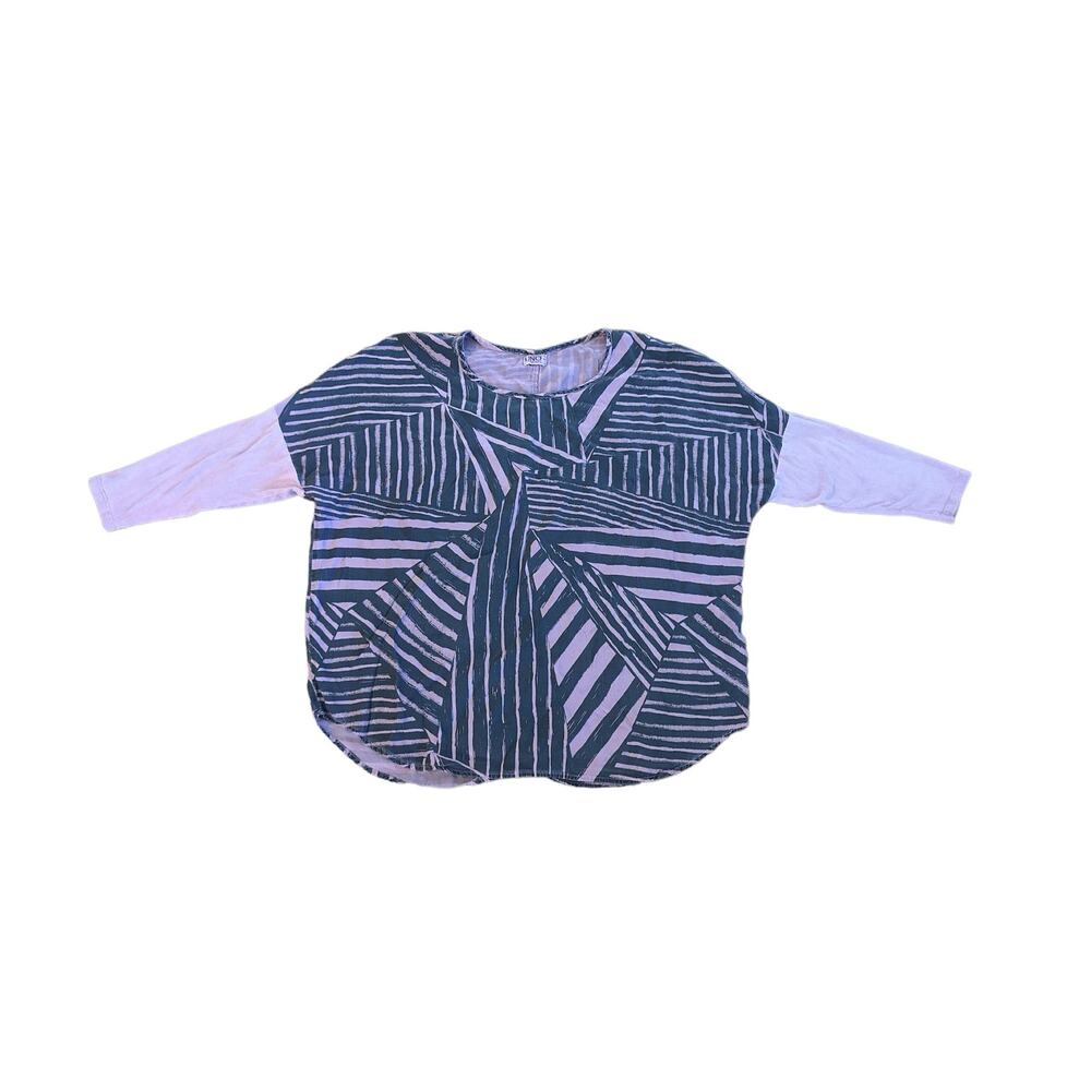 Vintage Women 2 UNO Danmark Purple Black Stripe Blouse Shirt Top Lagenlook